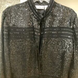 Scala XL Black Sequin Silk Evening Jacket with Mandarin Collar